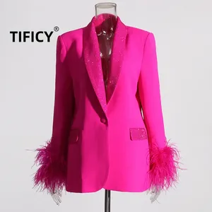 Ternos femininos Temperamento de outono Blazer Coat Small Style Fragrance Style Spliced Hair Hel