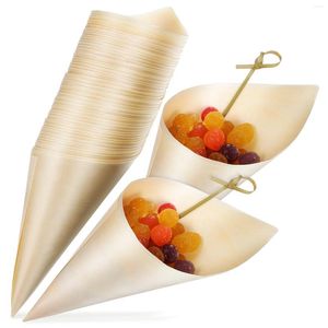 Engångskoppar sugrör 100 st sallad behållare trä smakande kottar trä glass mathållare för fester serverade evenemang bufféer