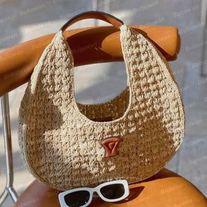 Designer klasyczny panier hobo torba Raffias plażowa na ramię cielęce słomka szydełka z paskiem torebki torebki luksusowe kobiety miękkie dzianie księżycowe damę