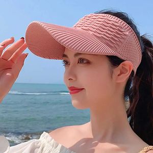 Fash Folds Design Kobiety pusty top kapelusz Summer Solid Kolor Duże brzegi przeciwsłoneczne Outdoor Elastyczny materiał sportowy czapkę przeciwsłoneczną 240430