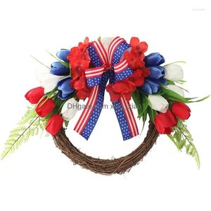 Dekoratif Çiçek Çelenkleri Yapay Uç Çelenk Patriotic 4. Jy Americana Bağımsızlık Günü Ön kapı duvar penceresi Düğün Dhbhw