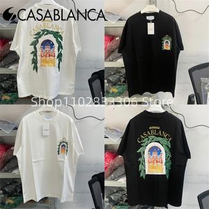 Svart vit tshirt casablanca t shirt män kvinnor hög kvalitet grönska stjärna slott tryck tee casual tennis club topps 240426