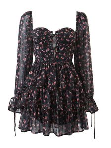 Основные повседневные платья yenkye 2022 Модное женское винтажное цветочное шифоновое платье Сексуальное полупрозрачное с длинными рукавами