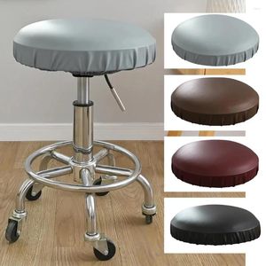 Chair Covers 1PC Elastic PU Leather Small Round Stool Cover Waterproof Pump Protector Bar Salon Dirt-resistan Seat Cushion Sleeve