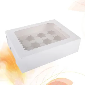 Ta ut containrar Cake Window Box 12 Cavity Muffin Cupcake Carrier Party Treat Dessert Container för butik Bakery Shop White