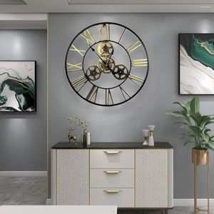 Настенные часы 1pc 24 -дюймовые большие шестерня 3D Стимпанк римскую дверь молча