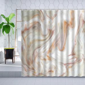 Duschvorhänge flüssiger Marmorvorhang Set White Orange Stone Textur kreative moderne Kunst dekorieren Badezimmer Polyester mit Haken