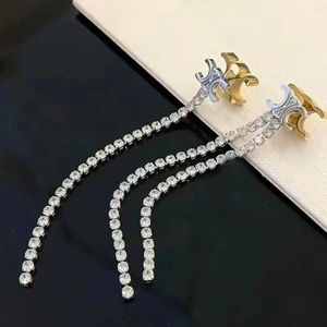 Brincos de designer lateral duplo de Celibrand de luxo para mulheres 18K Gold Silver CZ Zircão vintage Aretes Oorbellen Brincos Long Tassel Earring Ear anéis de orelha jóias