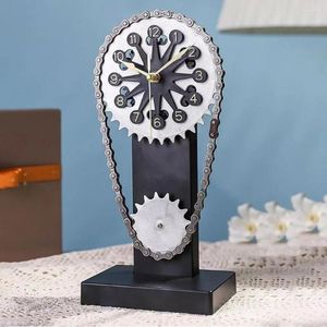 Bordklockor Vintage Chain Rotating Gear Desktop Clock Retro Handikraftprydnadsgåvor för restaurang Hemmakontor Creative Timer Decoration