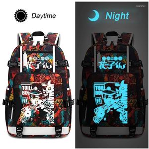 Backpack Water Bounds Hanako Kun Jibaku Luminous Schoolbag Laptop Loptop con cuffia di ricarica USB Black