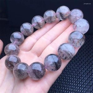 Link Bracelets 12mm Natural Black Auralite Quartz Crystal Bracelet Handmade Stretch Rope Luxury Jewelry Energy Healing Gift 1PCS