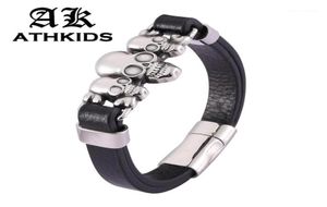 Personality Jewelry Stainless Steel Black Leather Bracelet Men Magnet Clasp Punk Male Wrist Band Gifts PD047618514252
