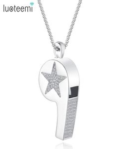 Pendant Necklaces LUOTEEMI Trendy White Gold Color Whistle Necklace For Women Top Quality CZ Crystal Stars Shaped Jewellery Gift1378408