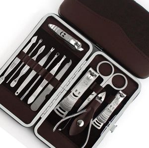 12pcs Manicure Pedicure Scissor Tweezer Knife Pick Utility Clipper Kit Kit Stainless Aço UNIF Tool Set9690866