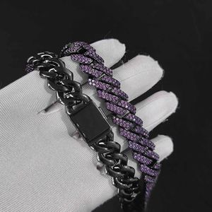 15mm Hip Hop 5A Purple Zircon Rhombus Cuban Chain Bracelet Mens Jewelry