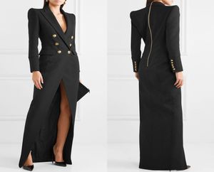 Frühlingsschwarz Abendkleid goldene Doppelbrasten Frauen Langjacke Anzüge Ladies Prom Gast formelle Kleidung maßgeschneiderte Kleider Blazer1158242