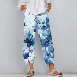 Kvinnors byxor Kvinnor 2024 Summer Autumn Trousers For High midja Capris Casual tryckt kort bomull Lös med fickor Sweatpants