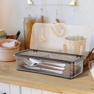 Kitchen Storage 2 Pcs Trays Cutlery Box Organizer Plastic Cap Household Transparent Lid Utensil Holder Supply Baby