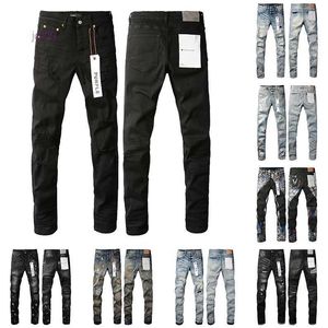 Men Purple Dessing Designer Fashion w trudnej sytuacji Riedzone motocyklowe dżinsowe jeansowe dla mężczyzn Czarne spodnie BJDV W6T1