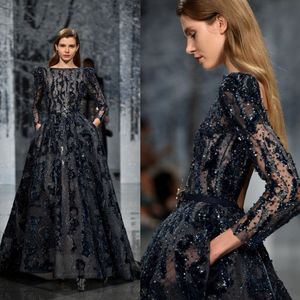 Ziad Nakad 2019 Senaste Prom Dresses Luxury Pärlade paljetter Crystal Bateau Velvet långärmad aftonklänningar Luxury Formal Dress Party Wea 266R