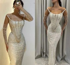 Dubai Luxurious Arabic Beadings Evening Dresses Sexy Mermaid Strapless Pearls Crystals Party Ocn Gowns Bc18824 0511