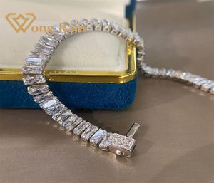 Wong Rain 925 Prata de esterlina criada Moissanite Gemstone Bangle Charm Bracelet Jóias finas de jóias inteiras C09278702685