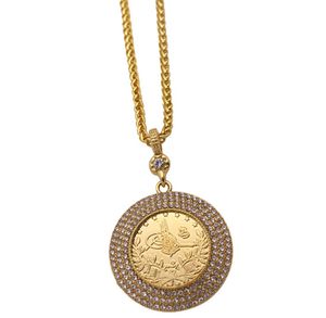 Ganzer Islam Muslim osmanische türkische Münzen Schmuck Arabische Münze Gold Farbe Truthahnmünzen Kristall Anhänger Halskette5289660