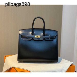 Women Brkns Handbag Genuine Leather 7A Handswen BOX 25CM Black Handheld with Gold External Sewing High WomensN3SE