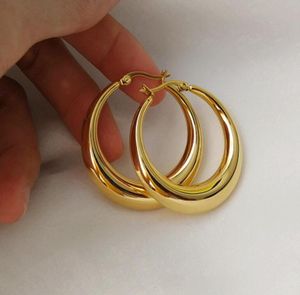 Goldplated Büyük Çember Kadın039S Hoop Huggie Küpe Paslanmaz Çelik Pürüzsüz Moda Küpe Bling Mücevherleri Hediyeler Bir4067767