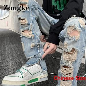 Разрушенные джинсы скинни для мужской одежды грузовые штаны Мужчина Слим Улим Носит Китайский размер 2xl Пружины 240510