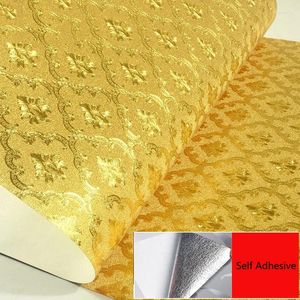 Tapeten selbstklebende wasserdichte Luxus Tapete Home Decor Moderne Wandbedeckung Damast Metallic Glitter Gold Folie Papier