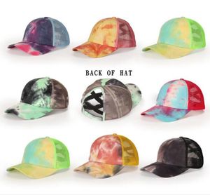 Tye Die Criss Cross Ponytail Baseball Cap Outdoor Sports Unisex Sun Hat Trucker調整可能な夏の帽子ljjo83067660608