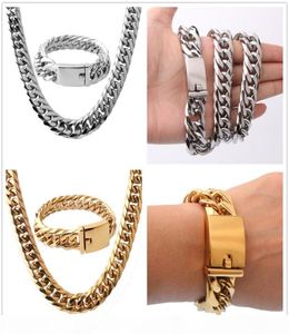 16 mm Cool Ogromne 316L ze stali nierdzewnej Srebrny złoty odcień kubański łańcuch męski Męscy Naszyjnik 24 Quotbracelet Bangła 866quot Jewel1534352