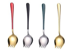 Łyżki Wysokiej jakości kolorowy sałatkowy widelca Tytan Metal Spaghetti Spoon 304 Spork ze stali nierdzewnej 7463926