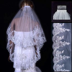 Two Layers White Ivory Wedding Veil Short Tulle Veils with Comb 1 5M Wedding Accessories Bridal Veils with Sequins 258D