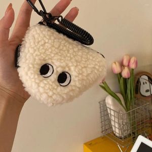 Party Favor Cartoon Rice Ball Coin Purse Zipper Bag Charm Plush Wallet With Lanyard Pendant Small Item Storage Women