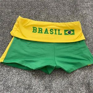 Women's Shorts Y2k Clothes Gothic Brazil Embroidery Casual Wide Leg Pants Punk Vintage Elastic Waist Bikers Patchwork Sweatpants