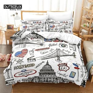 Bedding Sets Europe City Building Set 3D Print Duvet Cover Cartoon Comforter King For Kids Child Teen Boys Girls Bedroom Decor