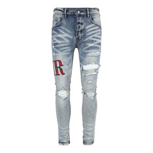 Miri Jeans Designer dżinsy w trudnej sytuacji motocyklowe dżinsy rock rock chude workowate dżinsy kSubi Ripped Hole List Top Quality Hip Hop Denim Pants28-40