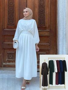 Abbigliamento etnico Ramadan bianco Dubai Linen Abaya Abiti Abbigliamento islamico per donne Turchia Abetto Arabo abito Musulmane Femme Vestidos T240510