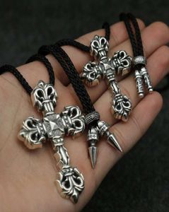 Croson S925 silver personality trend men039s and women039s flame cross necklace pearl chain pendant jewelry2783080