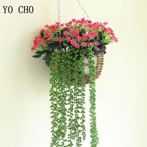 Dekorativa blommor yo ch Artificial Plant Lover's tårar 72 cm Buddha pärla klorofytum vägg hängande dekor plast