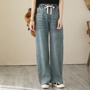 Jeans femminile bianched gamba sbiancata da donna ad alta vita oversize oversize baggy lavato pantaloni in denim blu coreano blu sciolto vaqueros