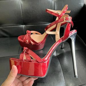 Sandals 2024 Handmade Women Platform Stiletto High Heels Open Toe Pretty Crack Red Party Shoes Ladies US Plus Size 5-20