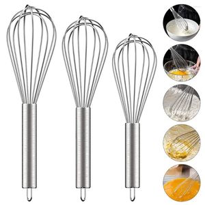 Ferramentas de panificação 3pack de aço inoxidável Bata de aço de 6 batidas de arame 8/10/12 polegadas Balão de cozinha com manual de ovo manual de aderência