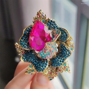Brooches Vintage Brooch Gemstone Rose Pin Elegant Temperament Colourful Glaze Chest Decoration Banquet And Party Clothing