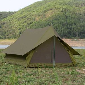 テントとシェルター2人のレトロレインプルーフキャンプキャビンキャビンA字型テント屋外旅行風力防止アーミーグリーン
