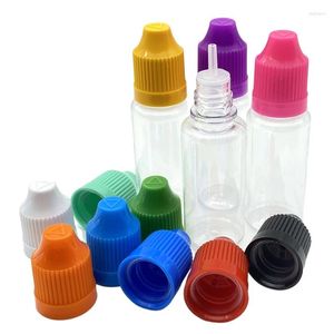 Förvaringsflaskor 100 st 15 ml husdjurflaska hård plast dropper injektionsflaska tom eterisk oljevätske burk med barnskyddstäckning och lång spets