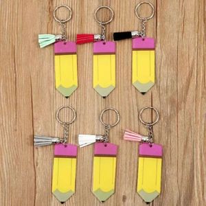 Blank Tassel Pencil Creative DIY Keychain Keychains Acrylschlüsselketten Lehrer Tag Geschenk Keyring Fy382 B1011 S Ring