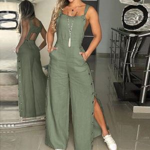 Womens Summer Summer sem mangas Twisted Knot Linen Strappy Pants Openings lateral Button Soe